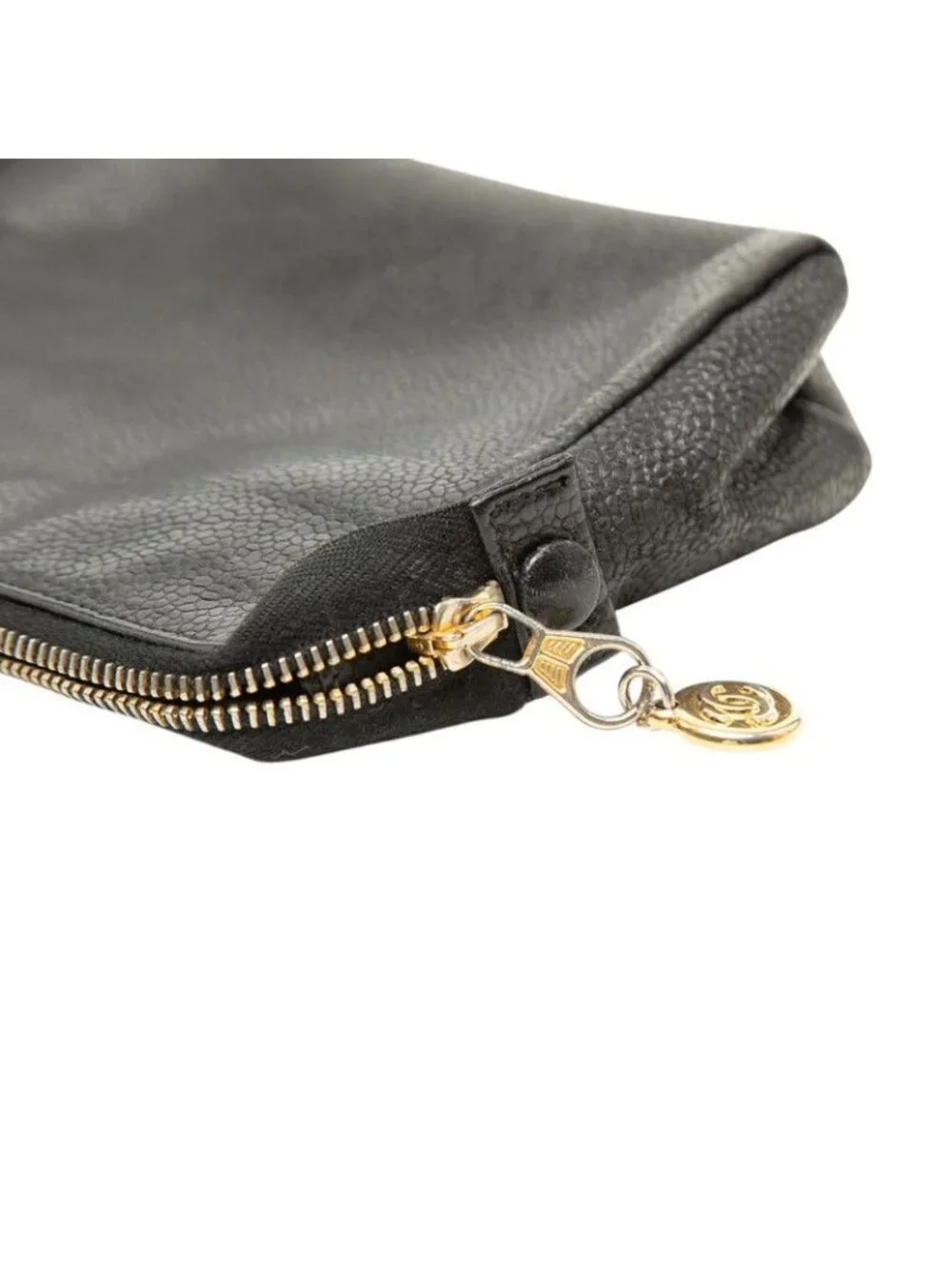 Chanel CC Logo Pouch Case Black Caviar Leather